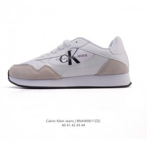 新品 Calvin Klein 卡文克莱 街头 低帮 运动鞋 潮流 复古 板鞋 Calvin Klein Jeans 男款Ck牛皮革拼接印花休闲运动阿甘鞋简约百
