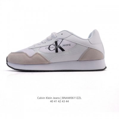 新品 Calvin Klein 卡文克莱 街头 低帮 运动鞋 潮流 复古 板鞋 Calvin Klein Jeans 男款Ck牛皮革拼接印花休闲运动阿甘鞋简约百