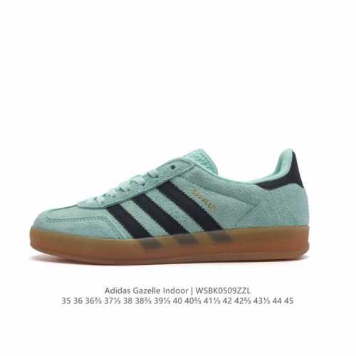 阿迪达斯 Adidas Originals Gazelle Indoor 复古三叶草防滑透明橡胶板鞋经典运动鞋。这款经典鞋,忠于原版设计,缀撞色三条纹和鞋跟饰片