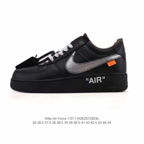 公司级 耐克Nike Off-White X Air Force 1 Ow联名空军一号 厚底增高运动板鞋 小白鞋 鞋款延续了此次联名的设计风格，鞋身内侧同样印有