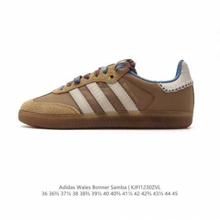 阿迪达斯 德训鞋 经典复古低帮休闲运动慢跑鞋wales Bonner X Adidas 2024 全新秋冬系列联名鞋款 经典运动板鞋。该鞋采用皮革制成，含别致缝 - 点击图像关闭