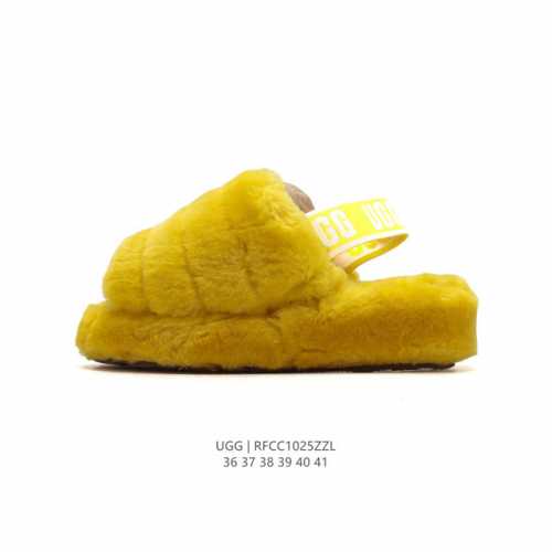 UGG 秋冬新款棉拖 露趾棉凉鞋 俏皮可爱的百变造型， 美国轻奢品牌UGG 平底系列冬季羊毛一体雪地休闲保暖毛毛家居包头棉拖鞋。官方同步包装 检验标 材料采用原