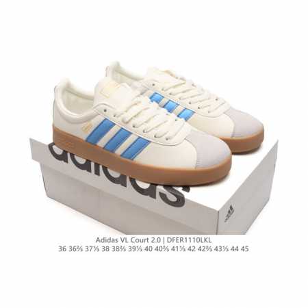 Adidas T头鞋 阿迪达斯 VL COURT 2.0 SHOES 运动休闲板鞋小白鞋，这款T形鞋头运动鞋,力求无论球场或街头,皆显耀眼出众。采用绒面革和牛皮 - 点击图像关闭