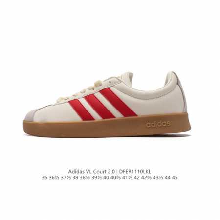 Adidas T头鞋 阿迪达斯 VL COURT 2.0 SHOES 运动休闲板鞋小白鞋，这款T形鞋头运动鞋,力求无论球场或街头,皆显耀眼出众。采用绒面革和牛皮 - 点击图像关闭