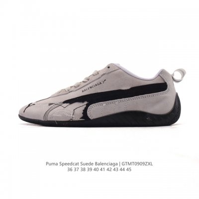 puma 彪马 X Balenciaga巴黎世家 Speedcat 系列运动鞋 薄底鞋 牛皮绒面革 圆头做旧磨损 低帮 生活休闲鞋，极速赛车系列 复古运动休闲跑