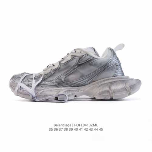 公司级 巴黎世家 Balenciaga 3Xl Sneakers 巴黎世家 十代网布系带低帮走秀复古老爹运动鞋 透气网纱 网面 材料和聚氨酯 磨损效果 鞋头边缘