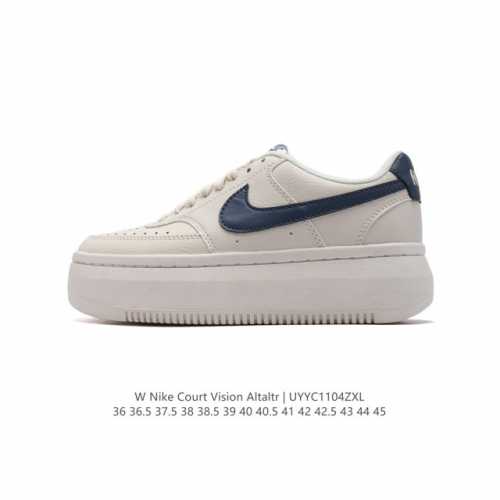 NIKE耐克新款Nike Court Vision Alta LTR 厚底增高运动休闲板鞋。时尚设计，巧妙融合皮革材质搭配加高鞋底。出众篮球鞋外观搭配柔软鞋舌，