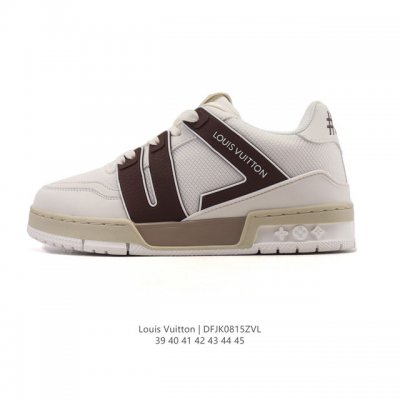 路易威登 Louis Vuitton Lv路易威登板鞋 时尚运动鞋潮厚底增高男鞋。舒适防滑底和百搭性霸屏整个时尚娱乐圈，细节调整完美主义！采用柔软皮革织物拼接鞋