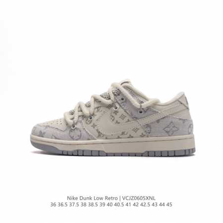 耐克 Nike Dunk Low Retro 运动鞋 路易威登 联名款复古板鞋 解构绑带 双鞋带。作为 80 年代经典篮球鞋款，起初专为硬木球场打造，后来成为席 - 点击图像关闭