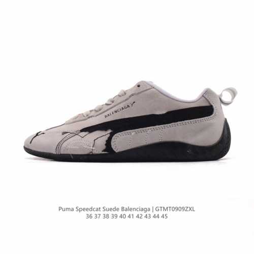 puma 彪马 X Balenciaga巴黎世家 Speedcat 系列运动鞋 薄底鞋 牛皮绒面革 圆头做旧磨损 低帮 生活休闲鞋，极速赛车系列 复古运动休闲跑