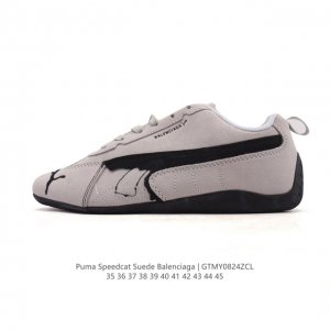 Puma 彪马 X Balenciaga巴黎世家 Speedcat 系列 薄底鞋 牛皮绒面革 圆头做旧磨损 低帮 生活休闲鞋 极速赛车系列 复古运动休闲跑鞋 充