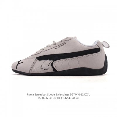 Puma 彪马 X Balenciaga巴黎世家 Speedcat 系列 薄底鞋 牛皮绒面革 圆头做旧磨损 低帮 生活休闲鞋 极速赛车系列 复古运动休闲跑鞋 充