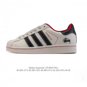 公司级 阿迪达斯 Adidas Superstar 2025年新款鞋子 蛇年新款 经典贝壳头系列 新款休闲板鞋潮流男女士运动鞋 鞋面织物拼接材质 标志性的贝壳鞋