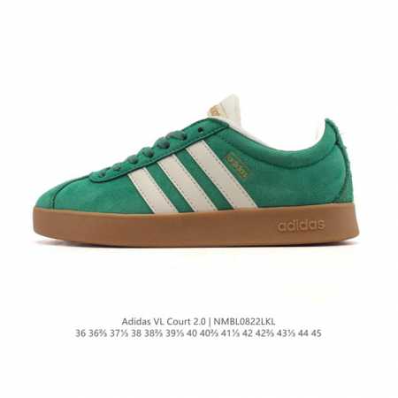 Adidas T头鞋 阿迪达斯 Vl Court 2.0 Shoes 运动休闲板鞋小白鞋，这款T形鞋头运动鞋,力求无论球场或街头,皆显耀眼出众。采用绒面革和牛皮 - 点击图像关闭