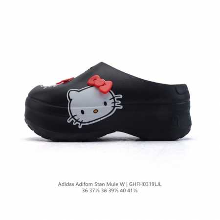 100 阿迪达斯 Adidas Adifom Hello Kitty 猫 蝴蝶结装饰品 夏季沙滩涉水百搭休闲拖凉拖鞋 超厚底增高 女鞋包头凉拖鞋。采用超轻95% - 点击图像关闭