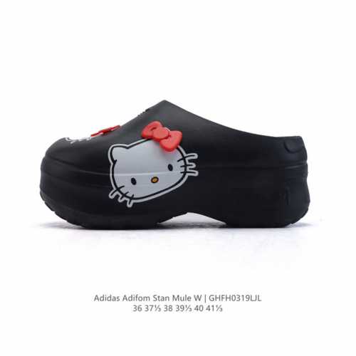 100 阿迪达斯 Adidas Adifom Hello Kitty 猫 蝴蝶结装饰品 夏季沙滩涉水百搭休闲拖凉拖鞋 超厚底增高 女鞋包头凉拖鞋。采用超轻95%