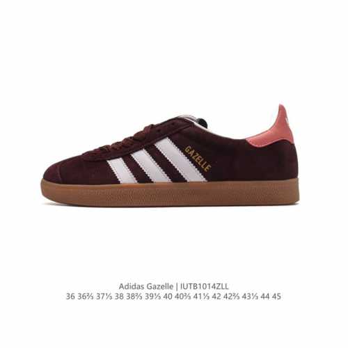 阿迪达斯 Adidas 三叶草gazelle系列休闲鞋男女经典运动鞋，鞋身特殊的猪八皮革材质和简单百搭的特点，让 Gazelle 一直活跃在街头。T字鞋头、压模