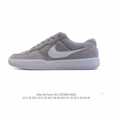 耐克Nike Sb Force 58 运动滑板鞋。这是一款将前沿创新带入街头的单品，它具有硫化杯底，具有出色的耐用性和灵活性。使用柔软皮革和帆布拼接，在饰面上放 - 点击图像关闭