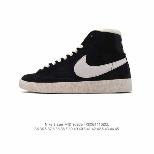 真标 秋冬新款 加绒加厚 耐克Nike Blazer Mid Vintage Suede 复古经典中高帮开拓者 复刻卫冕高帮 颇具辨识度的Nike Blazer