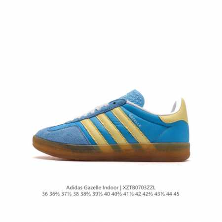 阿迪达斯 Adidas Originals Gazelle Indoor 复古三叶草防滑透明橡胶板鞋经典运动鞋。这款经典鞋,忠于原版设计,缀撞色三条纹和鞋跟饰片 - 点击图像关闭