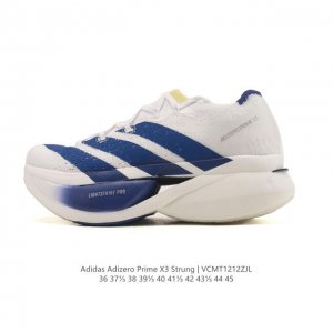 新品公司级 Adidas Adizero prime X3是阿迪达斯推出的一款专业跑步鞋，主打轻量化设计和双碳板结构，适合追求速度与科技体验的跑者。双碳板结构：