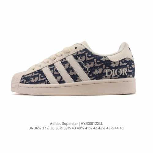 公司级 阿迪达斯 Adidas Superstar 2025年新款鞋子 蛇年新款 迪奥联名 经典贝壳头系列 新款休闲板鞋潮流男女士运动鞋 。鞋面织物拼接材质 标