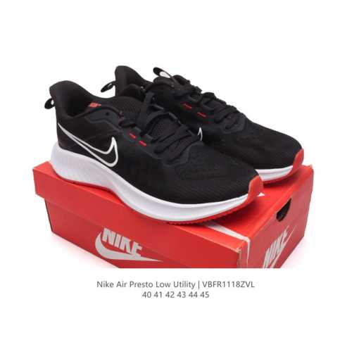 耐克nike Air Presto Low Utility 针织网面厚底增高老爹鞋 休闲时尚百搭运动缓震跑鞋 圆头, 正面绑带, 经典耐克swoosh标识, 鞋