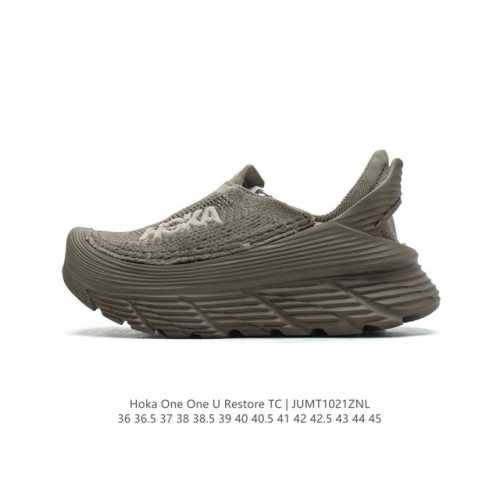 HOKA ONE ONE RESTORE 弹性舒适减震防滑 低帮 涉溪鞋 休闲跑步鞋 男女同款 一脚蹬 沙滩凉拖鞋。简评一下：1.做工：很细致，没发现溢胶、线头