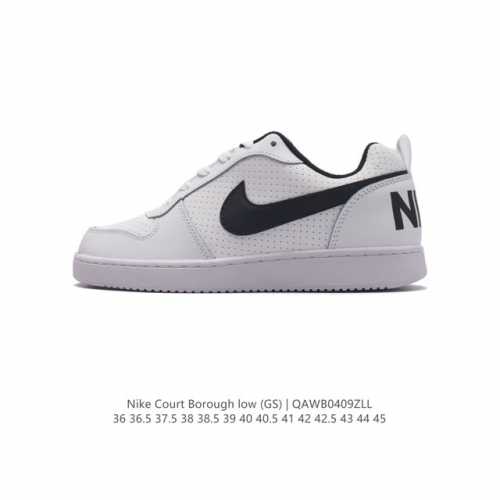 耐克 Nike 男女子运动鞋 Court Borough Low 小空军低帮板鞋。1.其皮革材质的鞋面结合网眼鞋舌，在出众外观与质感的同时提供稳固支撑，并且提升