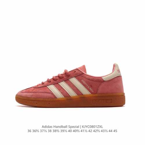 真标 阿迪达斯 Adidas Handball Spezial 低帮三叶草学院风复古休闲板鞋 德训鞋 橡胶底柔软皮革经典运动鞋板鞋。圆头、缝合拼接设计、正面绑带