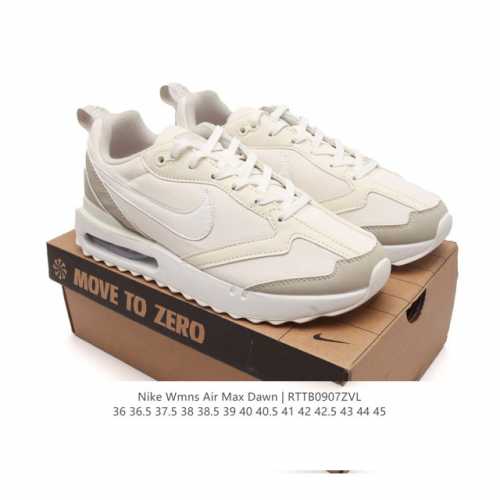 耐克 Nike Air Max Dawn 黎明系列 低帮气垫百搭休闲运动慢跑鞋，从配色上彰显出浓厚的复古气质。最大的亮点当属鞋型设计上加入结构元素，汲取1984