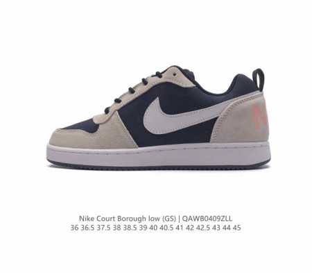 耐克 Nike 男女子运动鞋 Court Borough Low 小空军低帮板鞋。1.其皮革材质的鞋面结合网眼鞋舌，在出众外观与质感的同时提供稳固支撑，并且提升 - 点击图像关闭