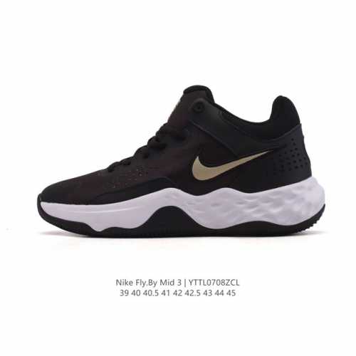 新品 耐克 Nike Fly By Mid 3 简约百搭 减震防滑耐磨圆头系带 织物 支撑轻便回弹 实战篮球鞋 中帮 男款运动跑步鞋。这款运动鞋采用柔软的回馈泡