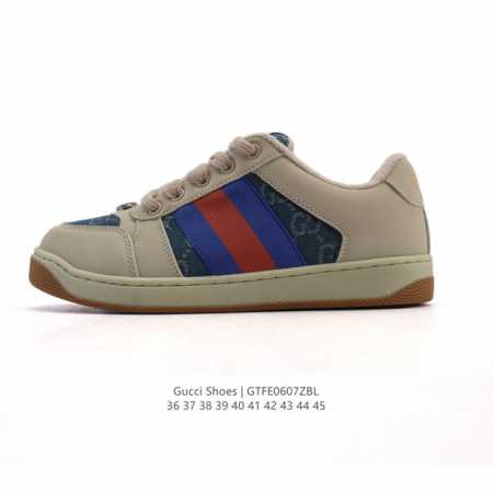 公司级 古驰男女鞋 Gucci Screener系列做旧脏脏鞋 时尚厚底增高复古板鞋潮运动鞋，复古学院风款式与融入怀旧运动服风格的面料风靡数十年，不同风格演绎出 - 点击图像关闭