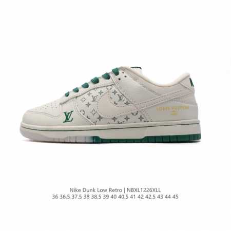 公司级 耐克 Nike Dunk Low Retro 运动鞋复古板鞋 路易威登联名。作为 80 年代经典篮球鞋款，起初专为硬木球场打造，后来成为席卷街头的时尚标 - 点击图像关闭