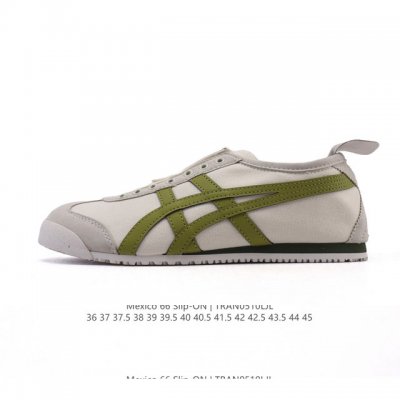真标 亚瑟士 Onitsuka Tiger Mexico 66 Slip On 鬼冢虎复古时尚 舒适透气帆布鞋面耐磨防滑 休闲运动跑步鞋 虎底采用磨耐防橡滑胶底