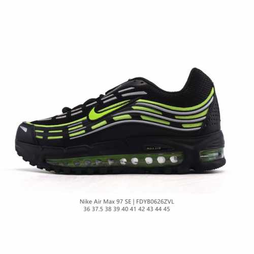 耐克Nike休闲鞋 经典 气垫 Air Max 97 子弹气垫低帮运动鞋。Air Max '97 运动跑鞋以流线型鞋身和卓越科技为热爱运动的你造就全方位防护，强
