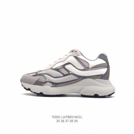 Tods 2024春夏#女士运动慢跑鞋厚底增高老爹鞋，材质进阶，轻便至简 新系列 皮革拼科技织物运动休闲鞋 本款运动休闲鞋以科技织物、光滑皮革和绒面皮革制成，鞋 - 点击图像关闭
