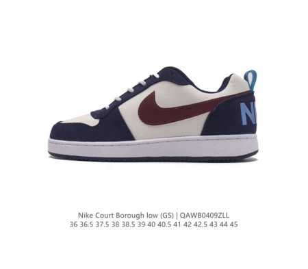 耐克 Nike 男女子运动鞋 Court Borough Low 小空军低帮板鞋。1.其皮革材质的鞋面结合网眼鞋舌，在出众外观与质感的同时提供稳固支撑，并且提升 - 点击图像关闭