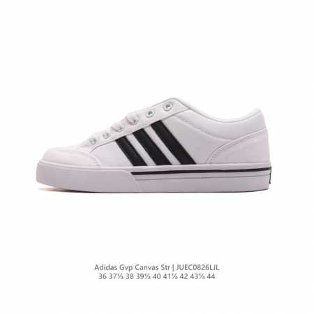Adidas 阿迪达斯 Gvp Canvas Str 男女鞋 网球文化鞋 校园板鞋 低帮系带 帆布鞋 三叶草运动鞋。Eva中底轻质而且舒适，全橡胶大底经久耐用， - 点击图像关闭