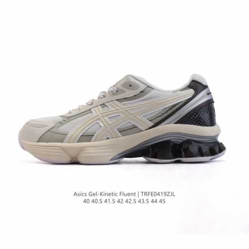 新品公司级 亚瑟士Asics Gel-Kinetic Fluent 舒适百搭 合成革防滑耐磨 低帮跑步鞋 男款 首先配色上十分经典百搭的黑金配色，非常好去搭配衣