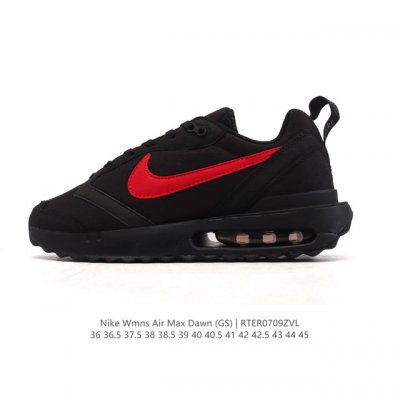 耐克 Nike Air Max Dawn 黎明系列 低帮气垫百搭休闲运动慢跑鞋，从配色上彰显出浓厚的复古气质。最大的亮点当属鞋型设计上加入结构元素，汲取1984
