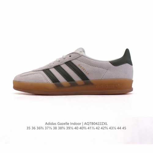 阿迪达斯 Adidas Originals Gazelle Indoor复古三叶草防滑透明橡胶板鞋经典运动鞋。这款经典鞋,忠于原版设计,缀撞色三条纹和鞋跟饰片。