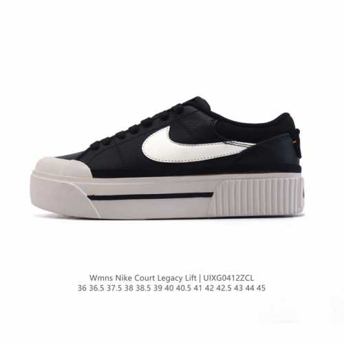 Nike 耐克 Court Legacy Lift 男女士运动鞋 运动厚底小白鞋 复古休闲鞋，上部和合成的 Strati 重叠,增加纹理、深度和透气性。 刺绣细