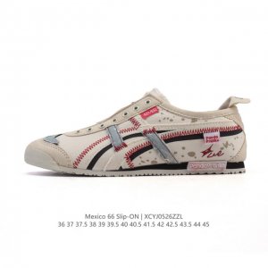 真标 亚瑟士 Onitsuka Tiger Mexico 66 Slip On 鬼冢虎复古时尚 舒适透气帆布鞋面耐磨防滑 休闲运动跑步鞋 虎底采用磨耐防橡滑胶底