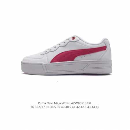 Puma 彪马 Oslo Maja Wn'S 2024年新款厚底增高运动休闲板鞋 复古经典板鞋时尚小白鞋。原楦原纸版开发，采用固色翻毛皮拼接头层牛培皮革鞋面材质 - 点击图像关闭