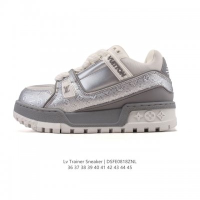 路易威登 Louis Vuitton Lv路易威登板鞋 时尚运动鞋潮厚底增高男鞋。舒适防滑底和百搭性霸屏整个时尚娱乐圈，细节调整完美主义！采用柔软皮革织物拼接鞋