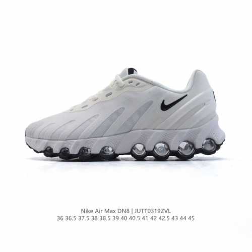 180 【公司级】耐克 Nike Air Max Dn8 全掌气垫科技运动跑步鞋Fq7860-005。鞋款采用醒目渐变织物和动态波浪状结构鞋面，搭配黑色中底和外