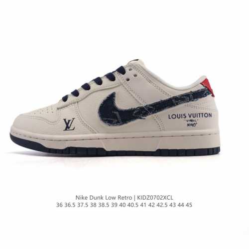 公司级 耐克 Nike Dunk Low Retro 运动鞋复古滑板鞋 路易威登联名。作为 80 年代经典篮球鞋款，起初专为硬木球场打造，后来成为席卷街头的时尚