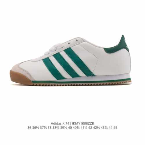 新品 阿迪达斯 Adidas T头鞋 K 74经典薄底运动鞋男女阿迪达斯官方三叶草 推荐脚型偏胖选大半码 合成革皮革 时尚休闲 耐磨透气 低帮 板鞋 男女同款。